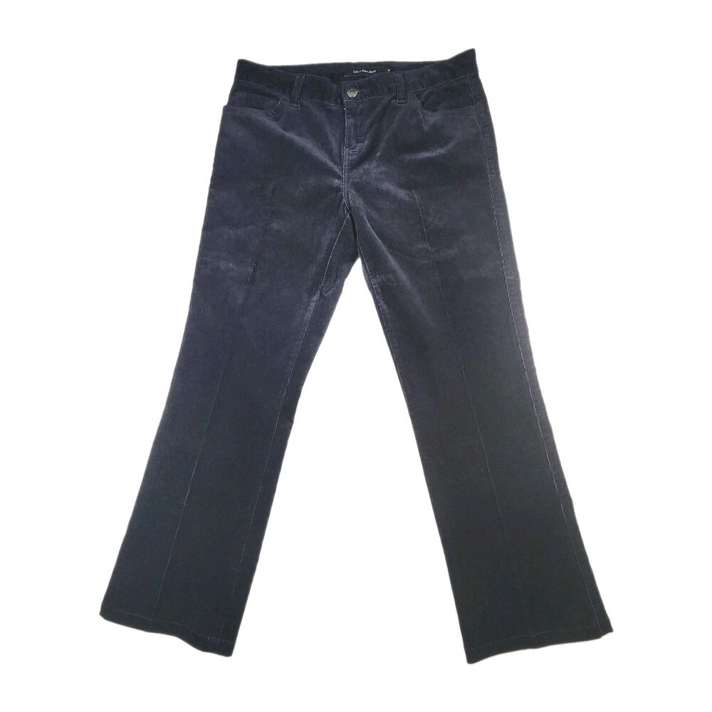 Calvin Klein Navy Corduroy Pants Womens 16 Mid-Rise Lean Bootcut Logo Y2K